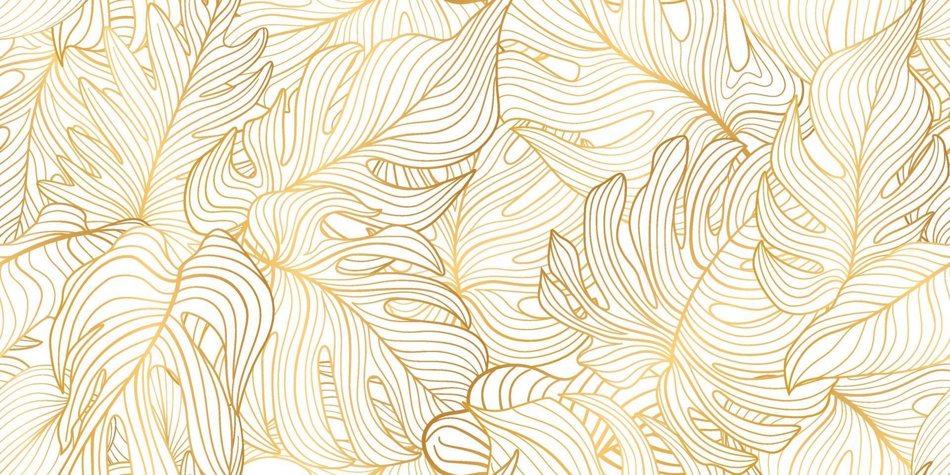 Floral seamless pattern with tropical leaves. Nature lush background. Flourish garden texture with line art leaves vector