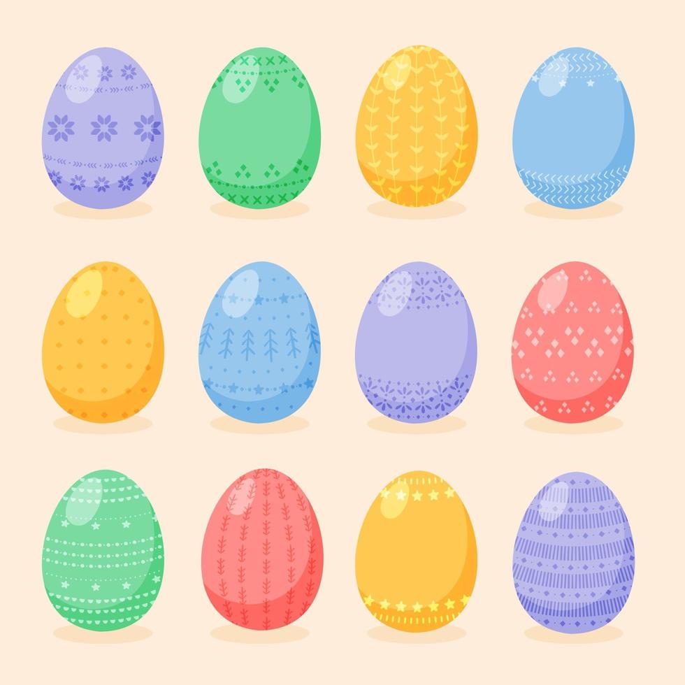 conjunto de huevos de pascua decorados con motivos y adornos de estilo escandinavo. colección de huevos pintados de estilo plano de dibujos animados. ilustración vectorial aislado vector