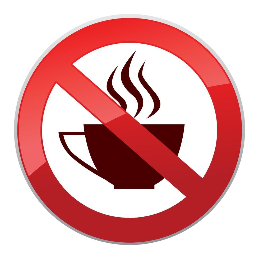 sin bebidas. icono de prohibición. No se permiten bebidas calientes. sin icono de taza de café. señal de prohibición roja de forma redonda vector