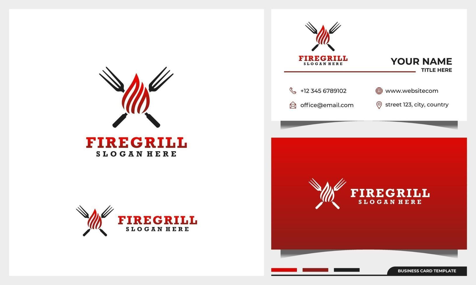 parrilla parrilla diseño de logotipo con conjunto de plantillas de tarjeta de visita vector