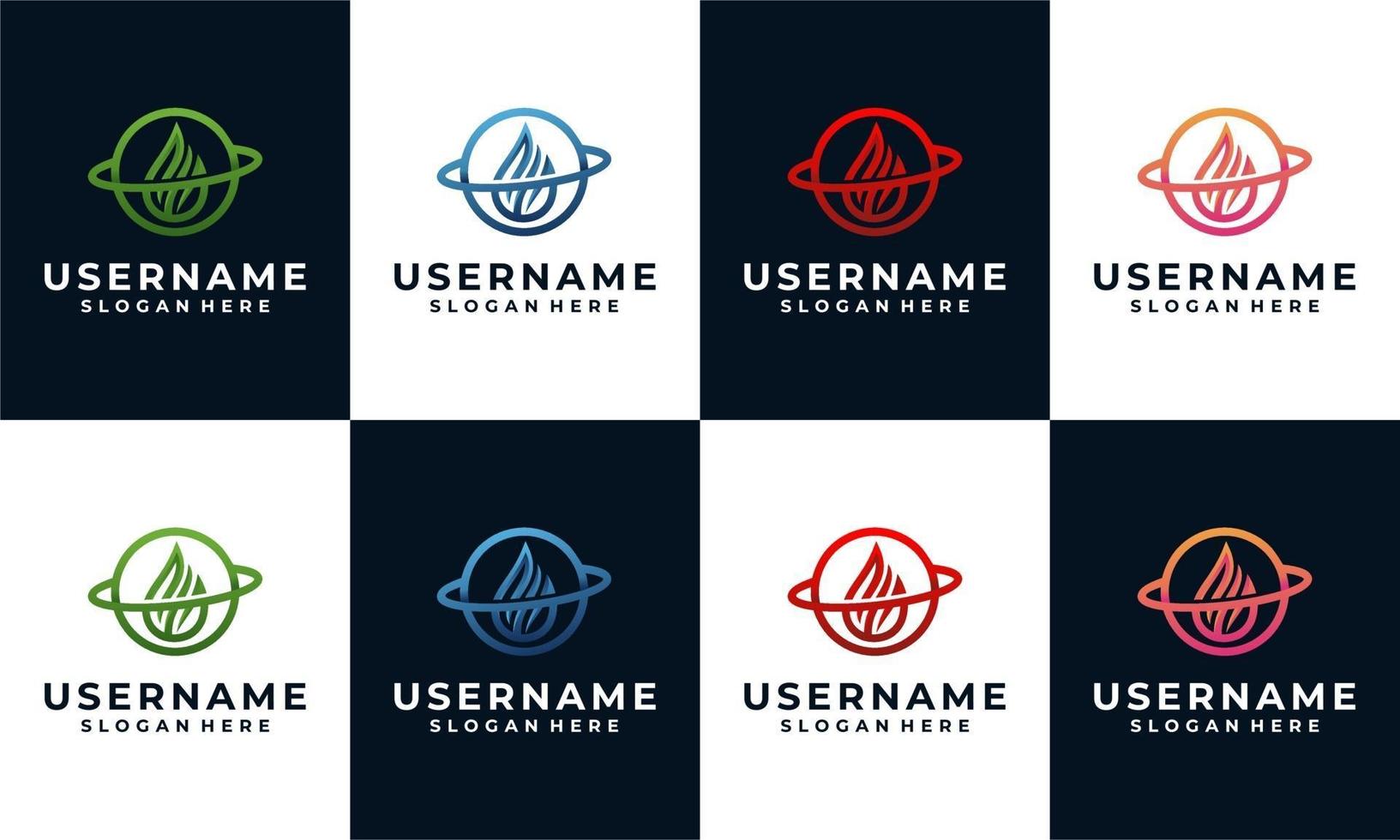 fire and flame logo design template with planet space concept and multi colors collection vector