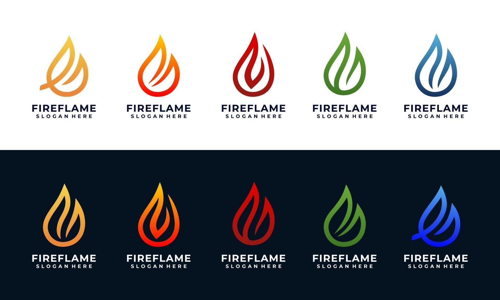 fire and flame logo design template with multi colors collection vector