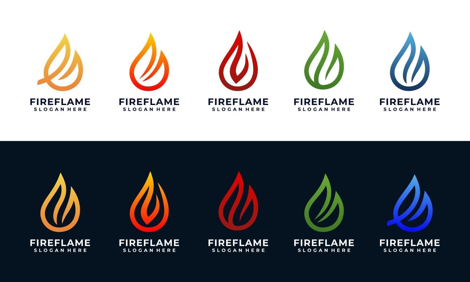 Plantilla de diseño de logotipo de fuego y llama con colección de varios colores vector