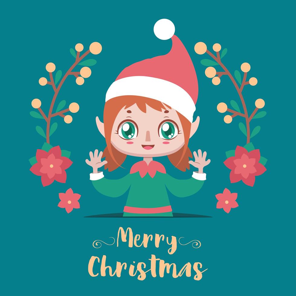 Christmas illustration with a cute jolly elf girl vector