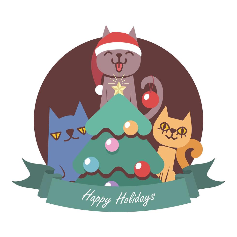 Christmas greeting with three funny cartoon cats vector