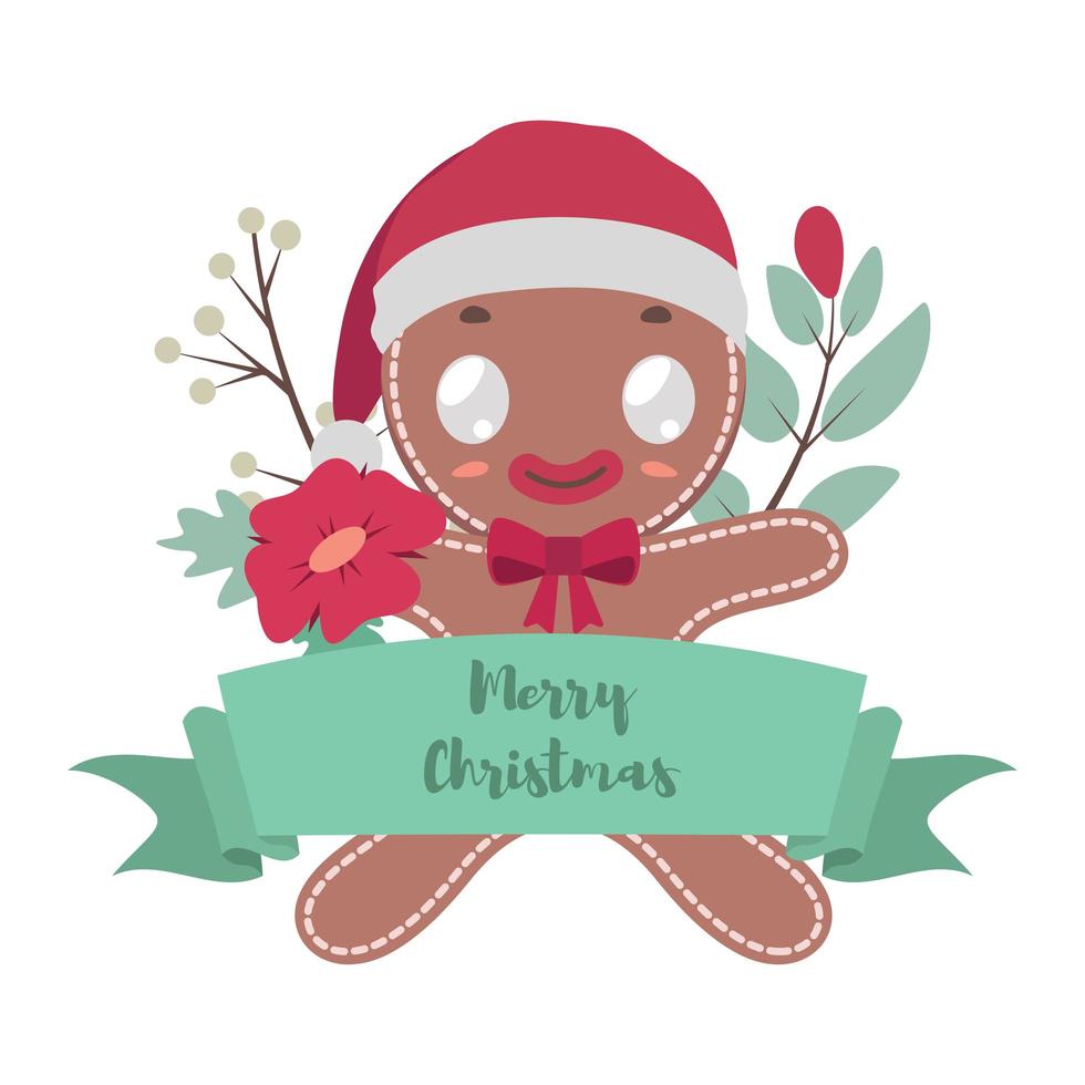 Jolly gingerbread cookie man with festive banner vector