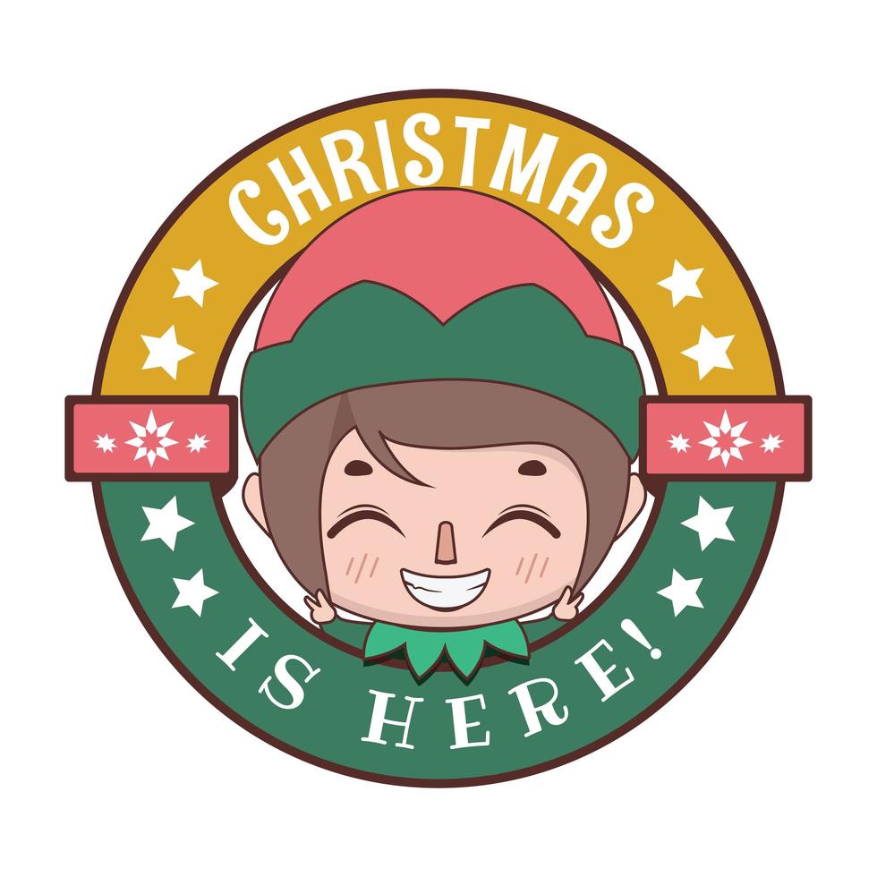 Funny Christmas greeting with cute cartoon elf vector