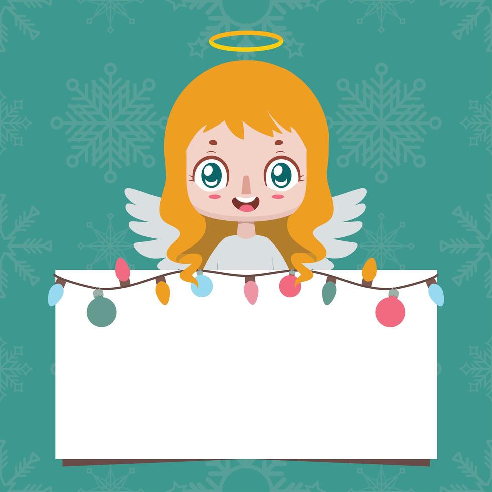 Jolly angel holding up a blank sign vector