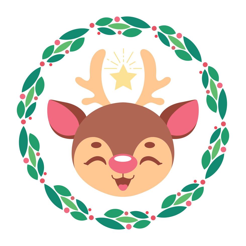 Illustration of a cute reindeer with stylized Christmas wreath vector