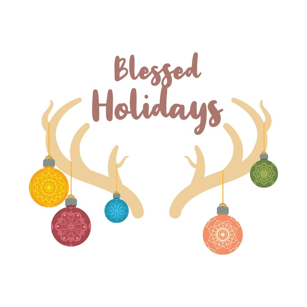 Simple Christmas greeting with reindeer antlers and baubles vector