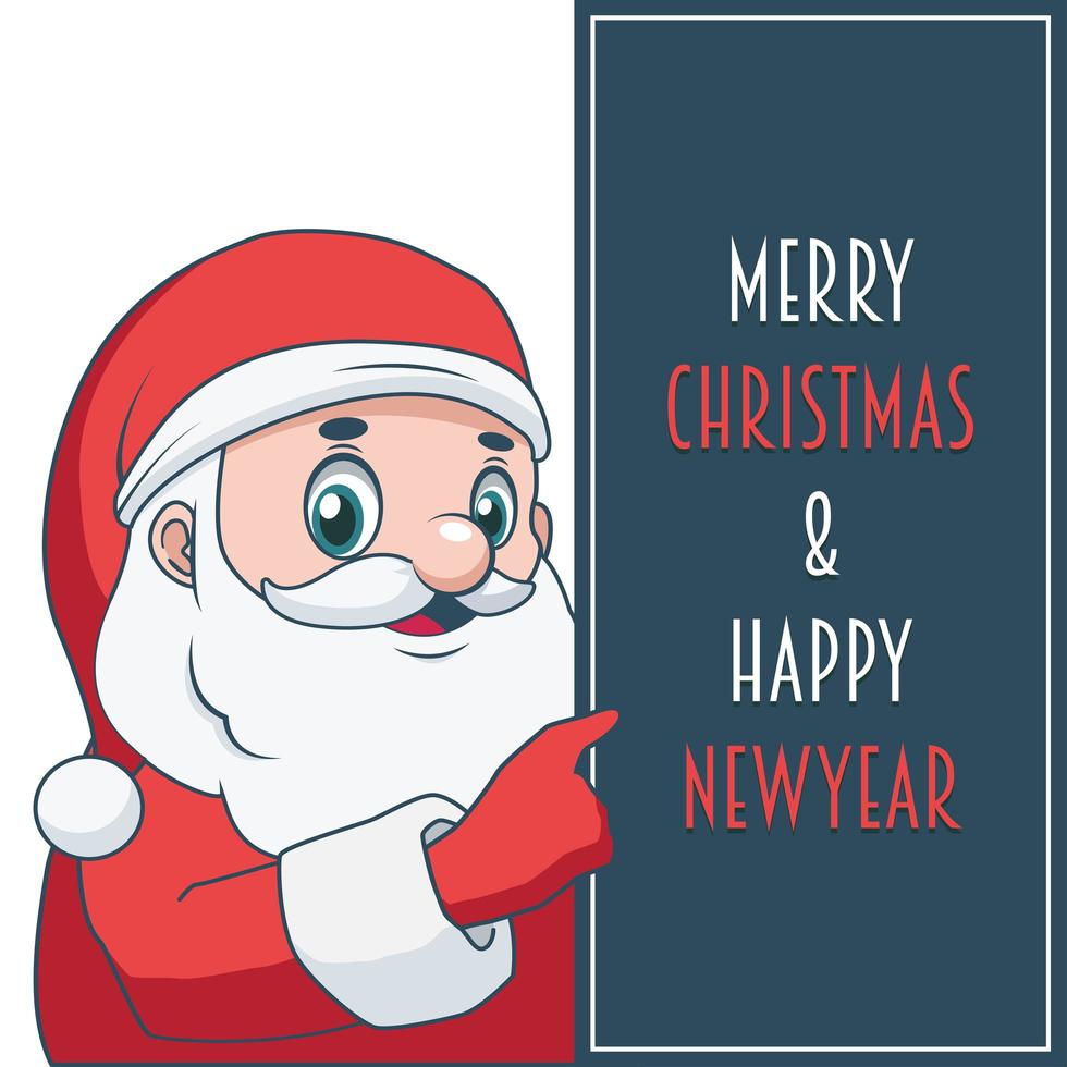 Jolly Santa holding up a sign with festive text vector