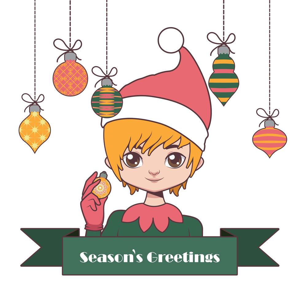 Jolly Christmas elf with baubles and festive sign vector