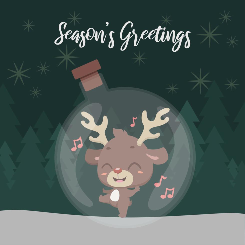 Cute jolly reindeer inside a transparent glass globe vector