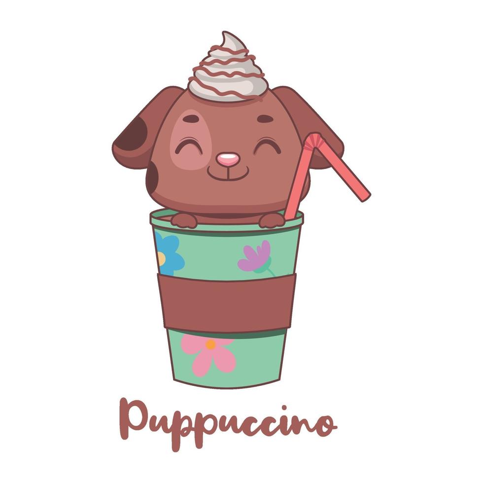 Puppuccino funny pun illustration vector