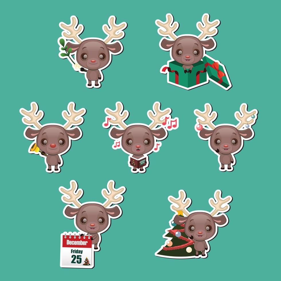 Set of cute Christmas reindeer stickers vector