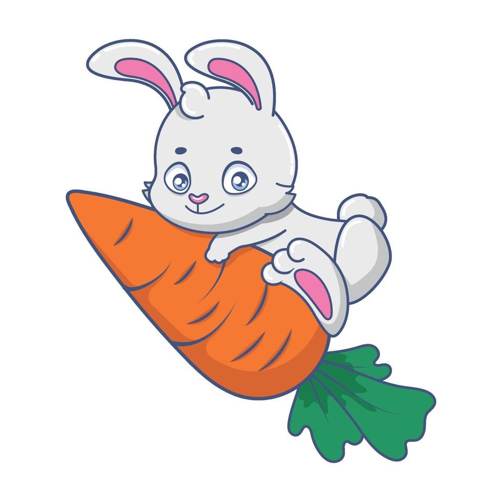 Funny cartoon rabbit mascot holding a giant carrot vector