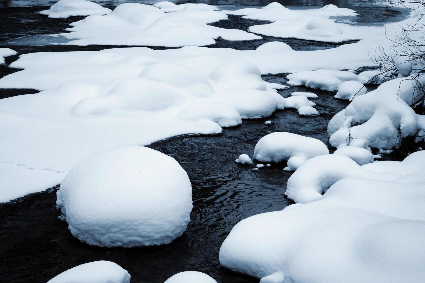 nieve de invierno en un pequeño río foto