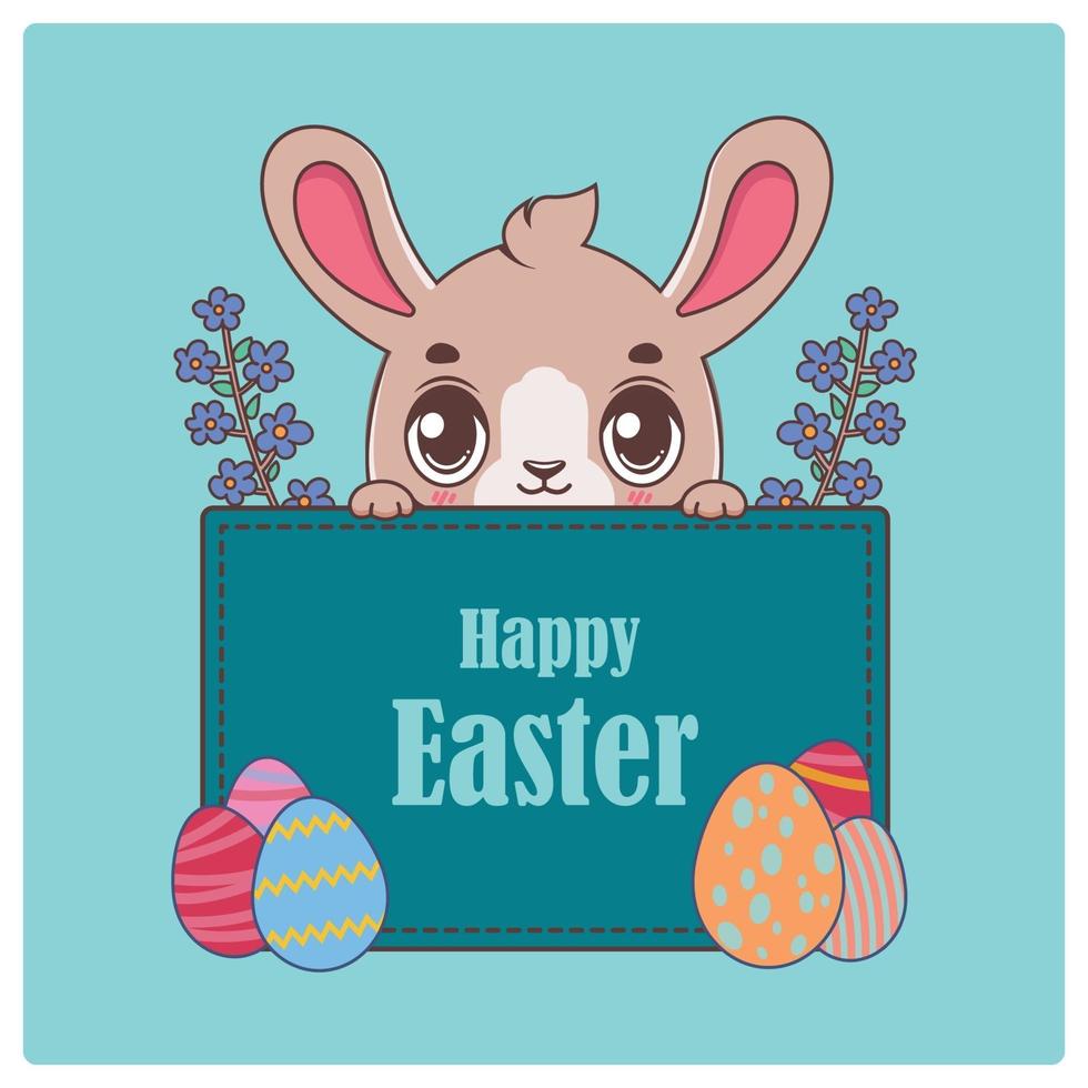 Illustration of a peeking easter bunny and festive banner vector