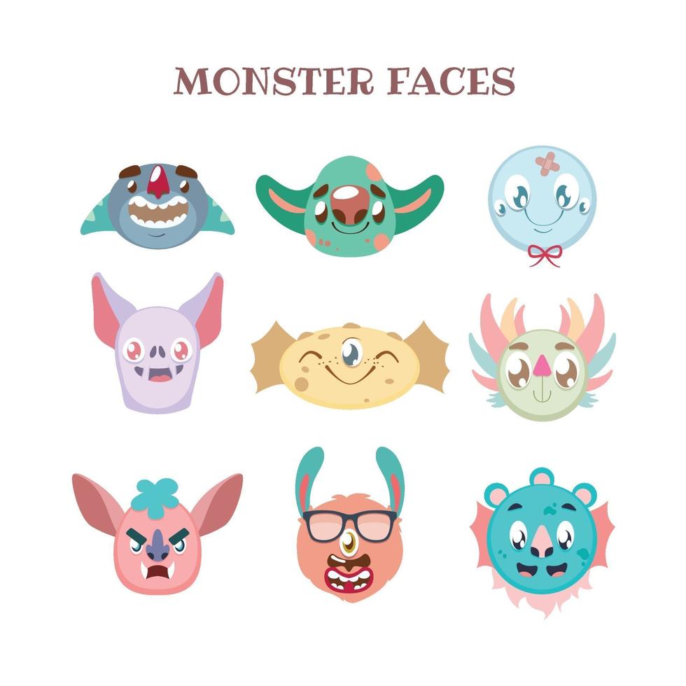 Set of colorful diverse monster portraits vector