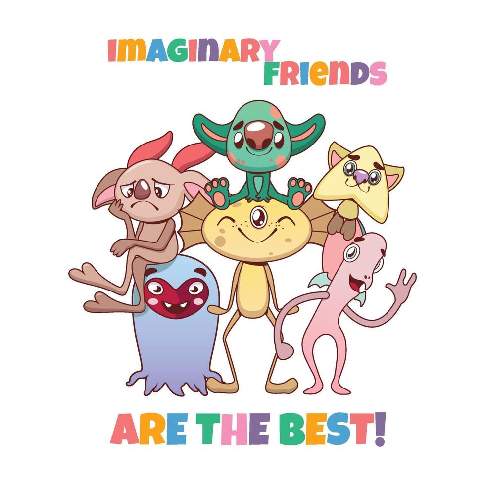 Funny diverse colorful group of imaginary monster friends vector