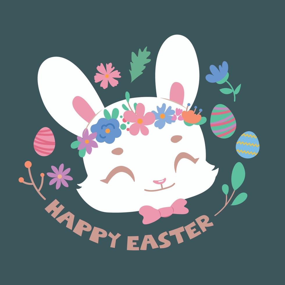 Cute easter bunny portrait and easter elements vector