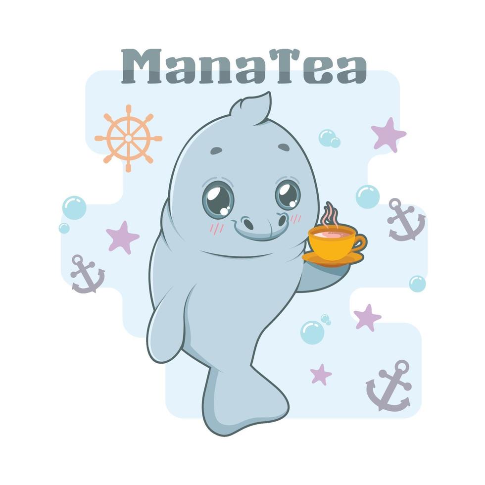 Funny manatea pun illustration vector