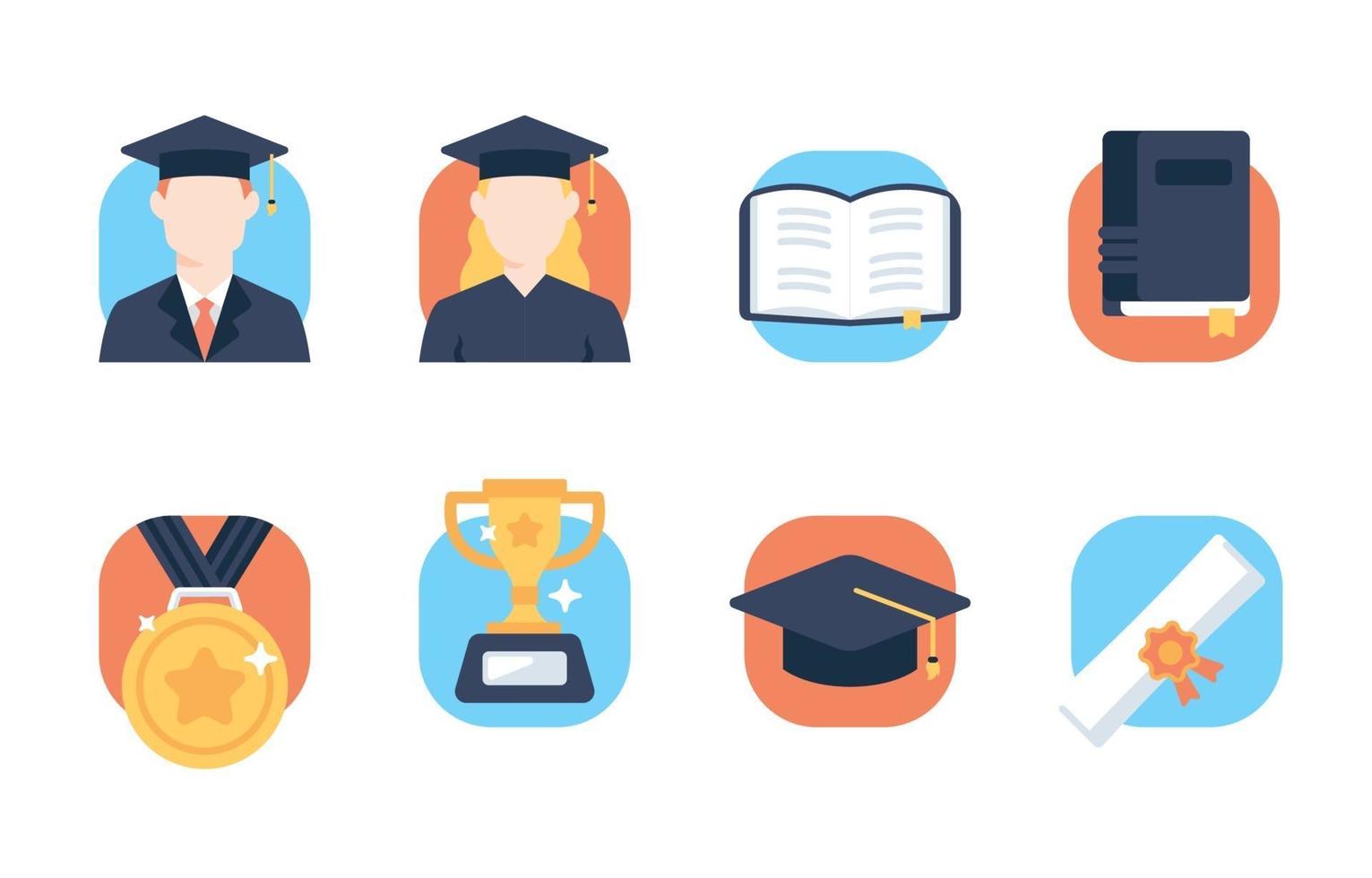 conjunto de iconos planos de graduación vector