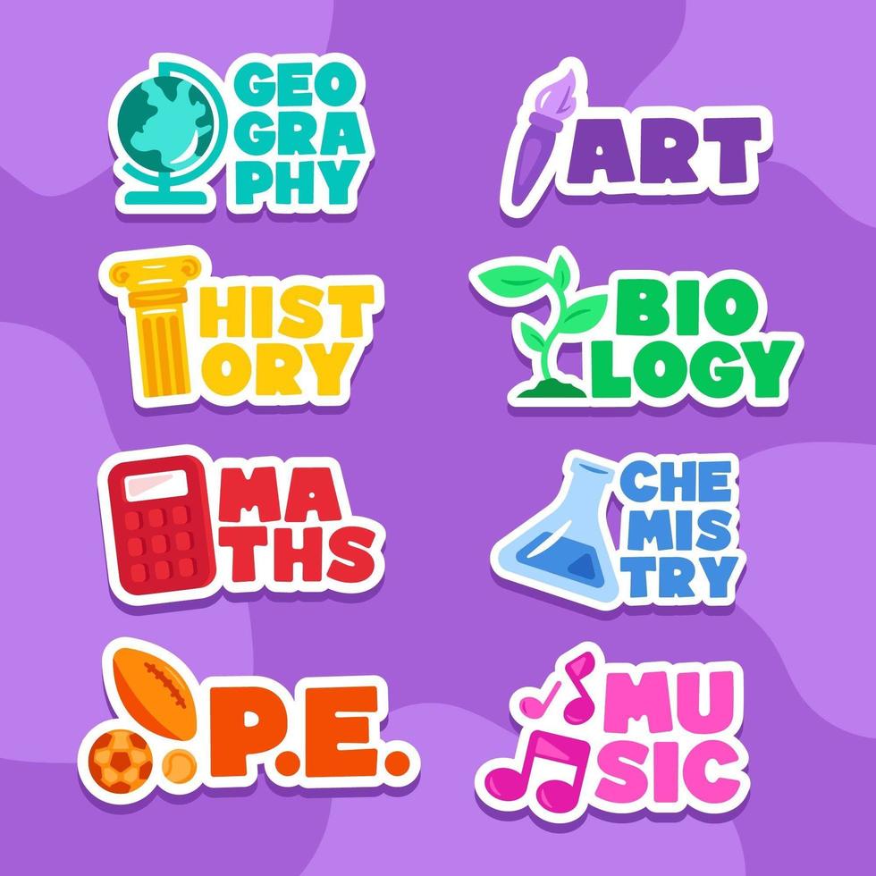 Stickers Set of School Subjects vector