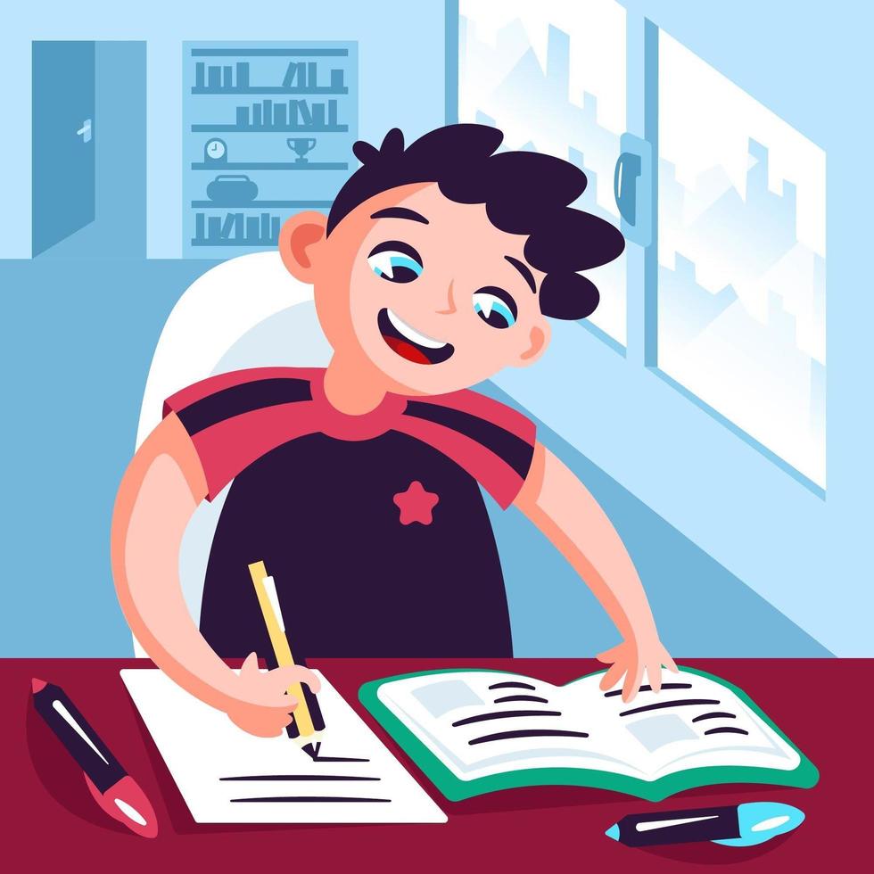 Boy Studying at Home Concept vector