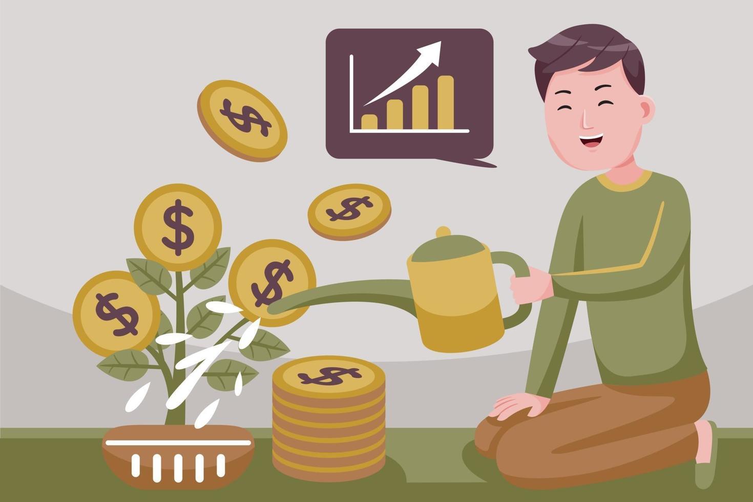 Man shower coin investments. vector