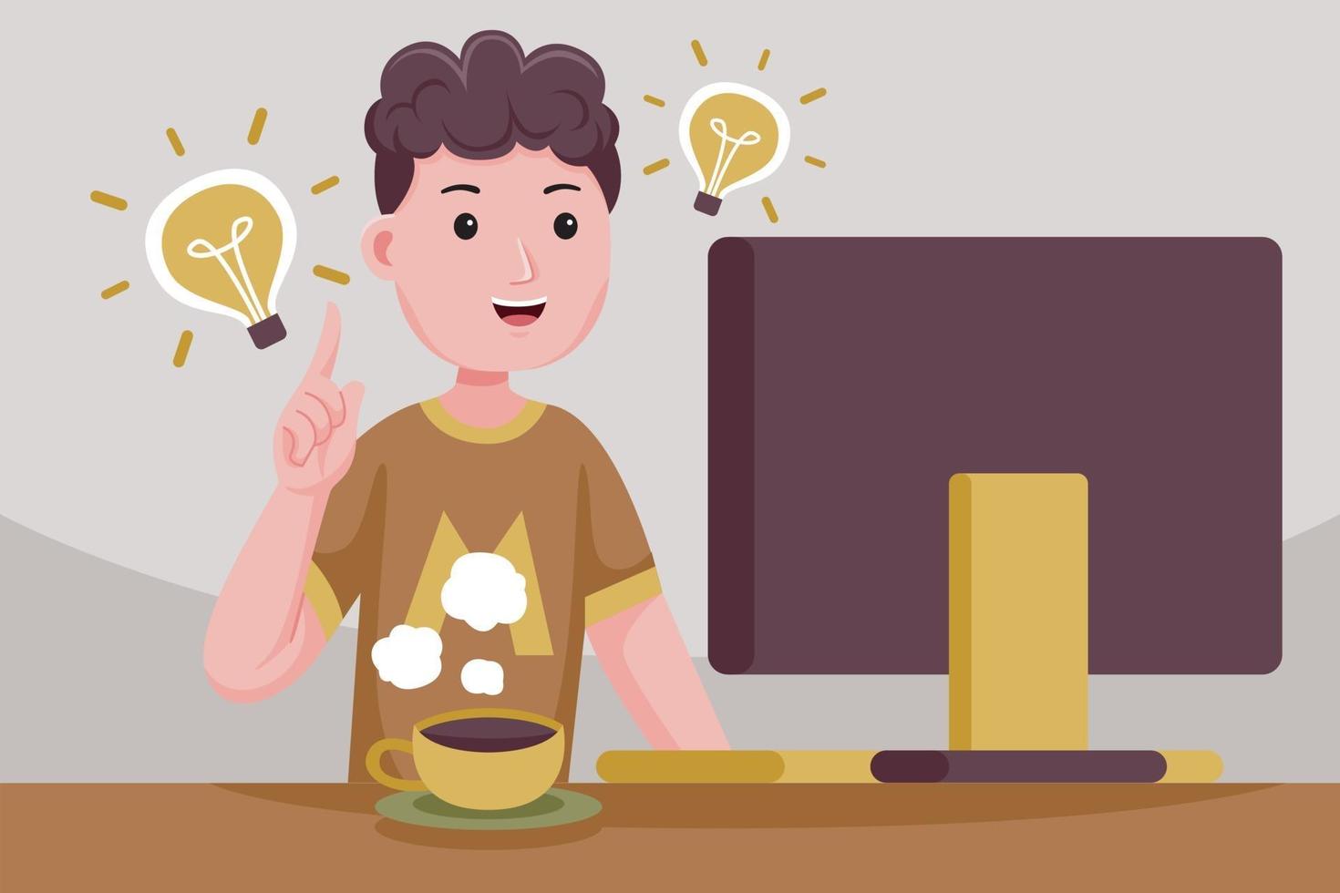 Young businessman having a brilliant idea. vector