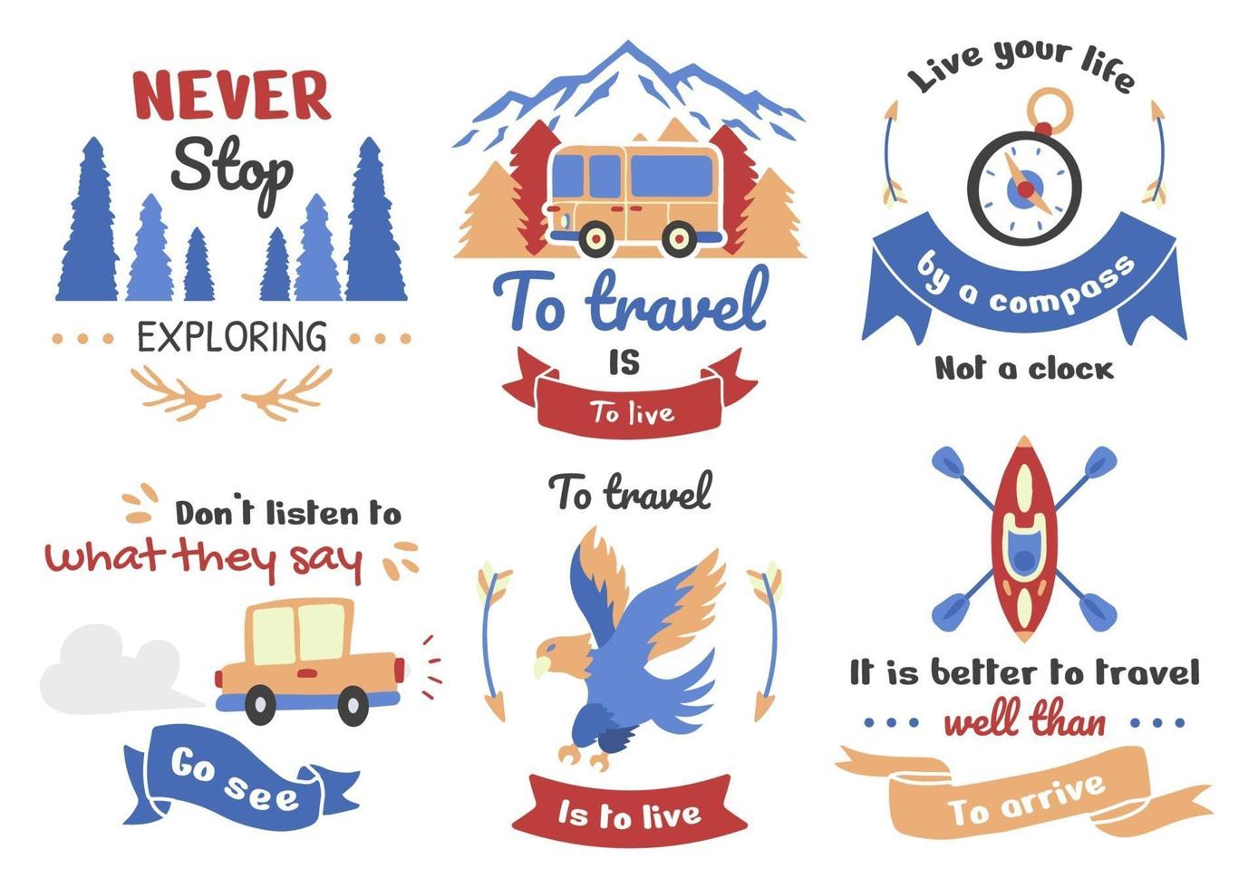 Tourism and vacation vintage-style illustration set vector