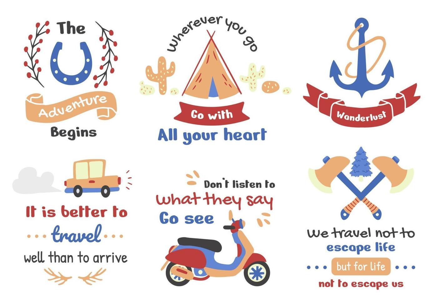Tourism and vacation vintage-style illustration set vector