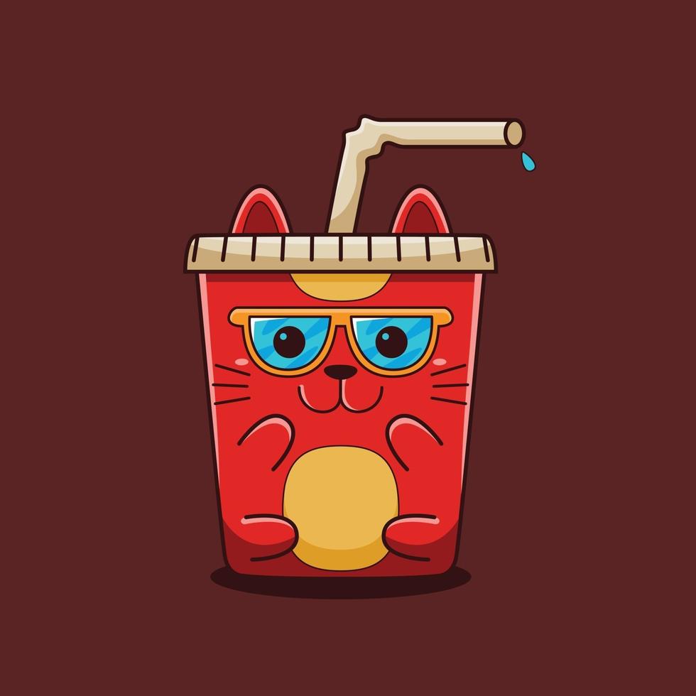 Cute drink cat illustration with flat cartoon style. vector