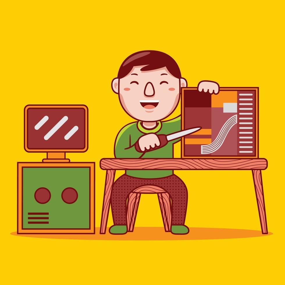 Man computer technician profession in flat design style. vector