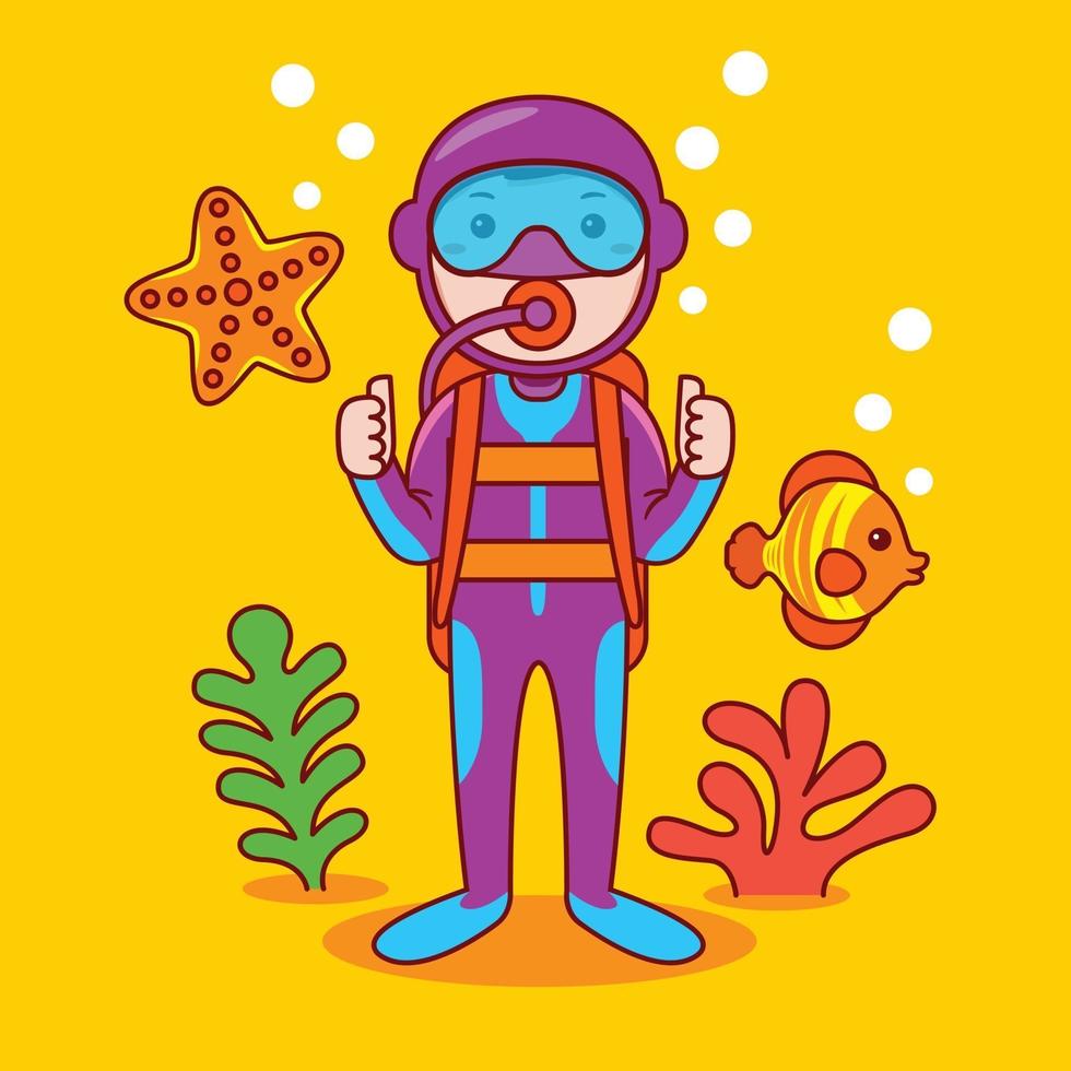 Man diver profession in flat design style. vector