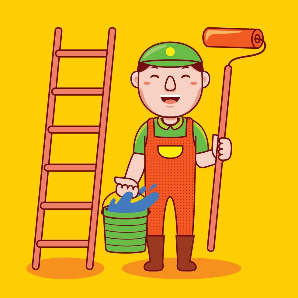 Man painter profession in flat design style. vector