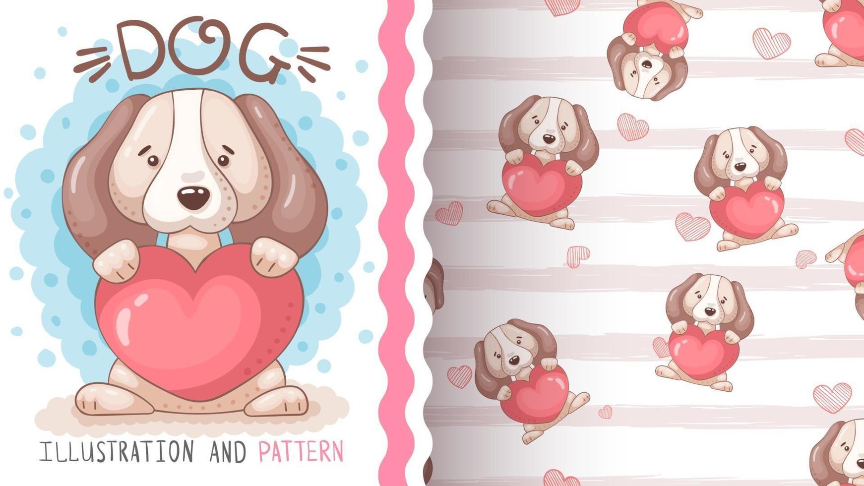 personaje de dibujos animados infantil animal perro con corazón vector