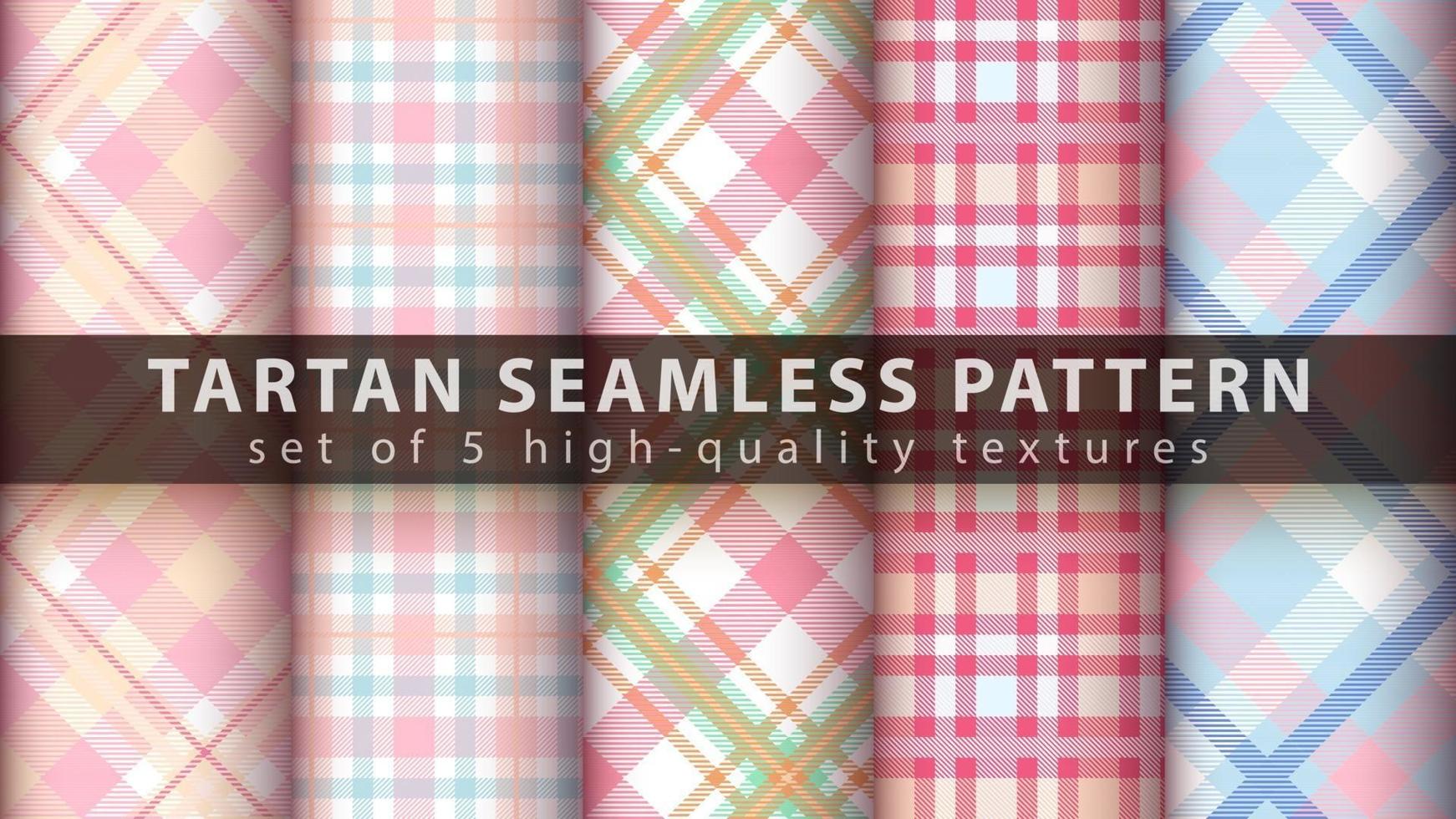 Set classic tartan seamless pattern. Hand draw vector