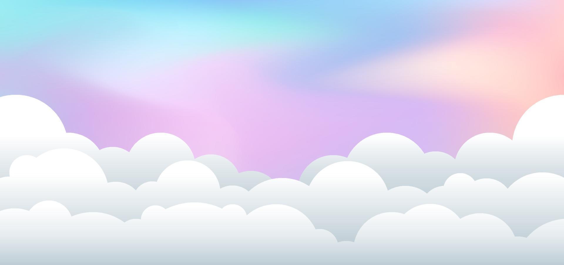 Landscape with cloudy paper cut Illustration style pastel background vector