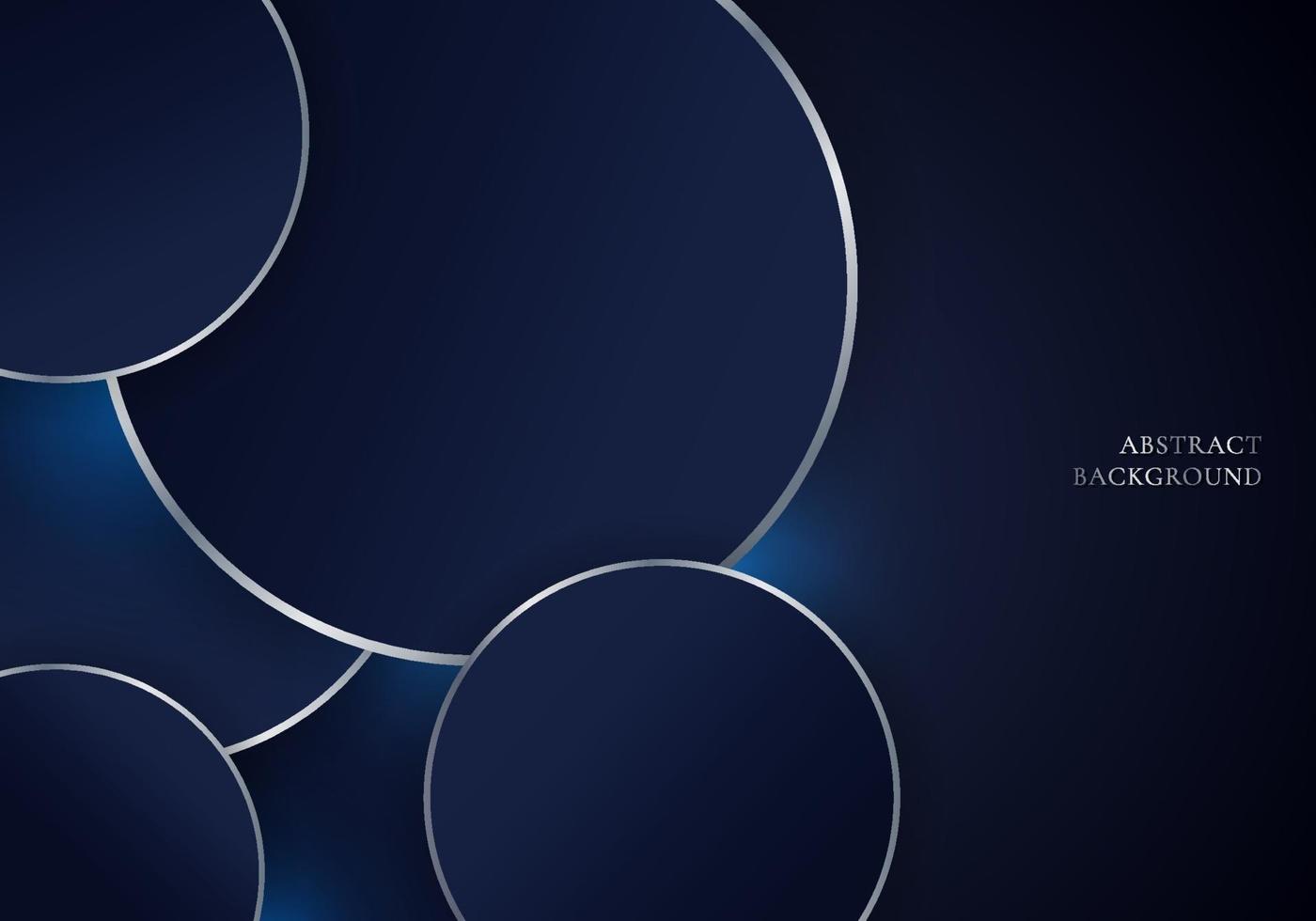 círculos azules abstractos con borde plateado sobre fondo azul oscuro estilo de lujo. vector