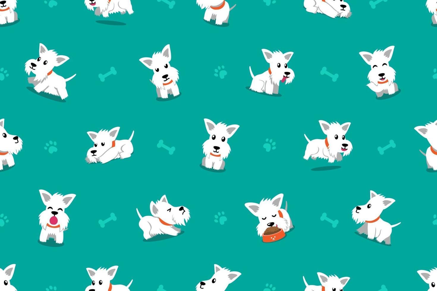 Vector cartoon character white scottish terrier dog seamless pattern background