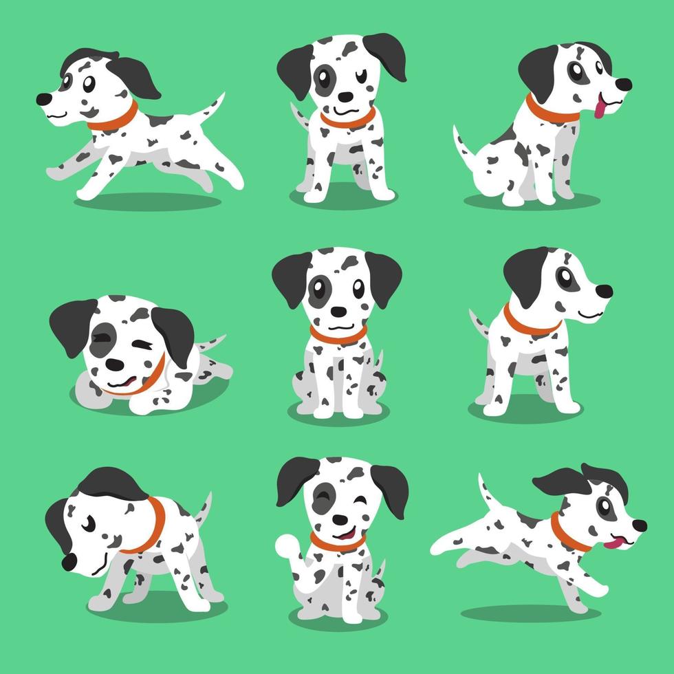 personaje de dibujos animados poses de perro dálmata vector