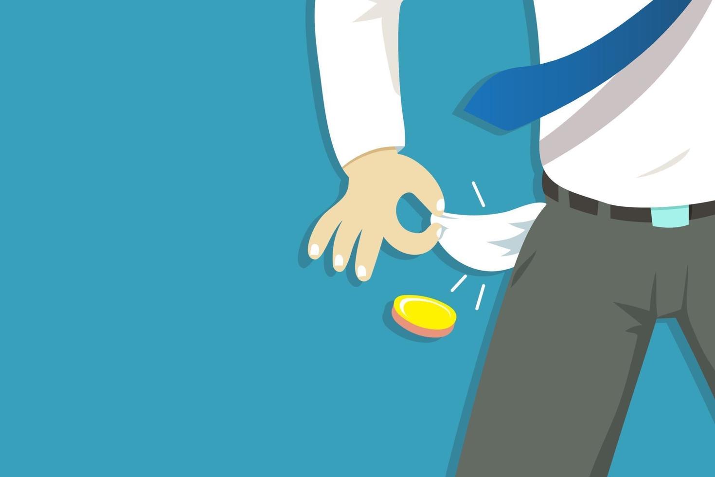 Vector illustration of poor businessman showing his empty pockets