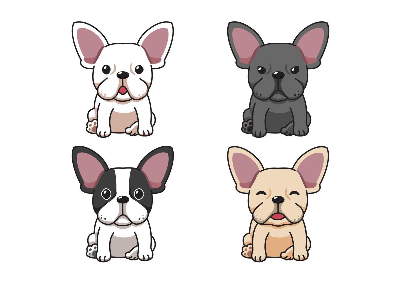 Set of vector cartoon character french bulldogs