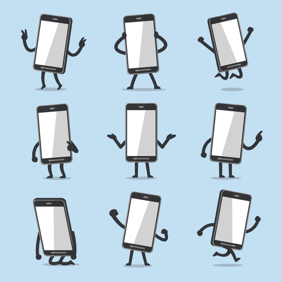 poses de personaje de smartphone de dibujos animados de vector