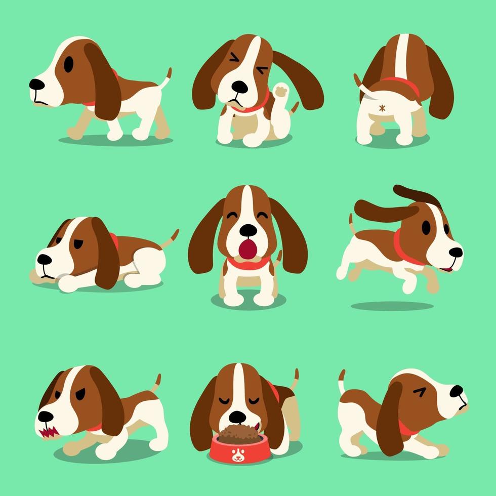 personaje de dibujos animados de vector poses de perro de caza