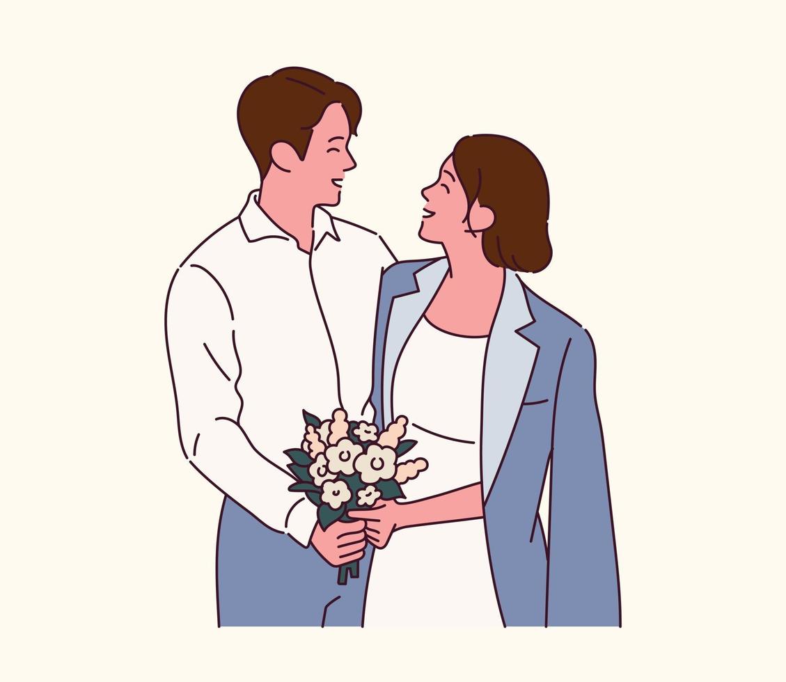 The bride and groom in wedding clothes. vector