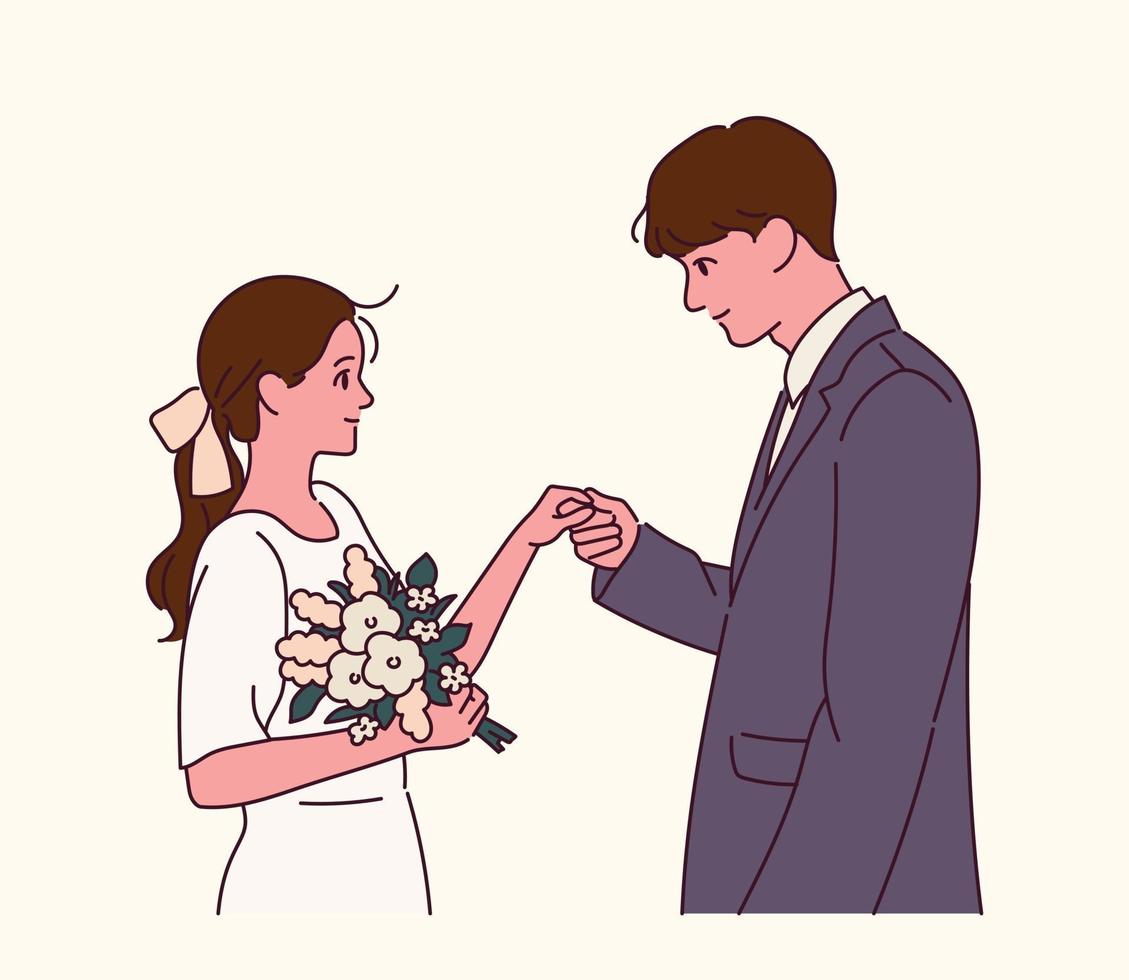 The bride and groom in wedding clothes. vector