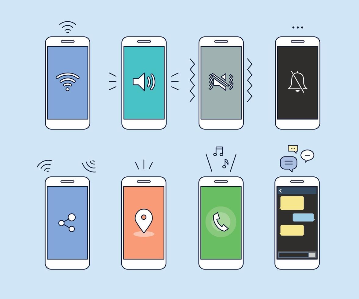 Various icons on the phone screen. vector